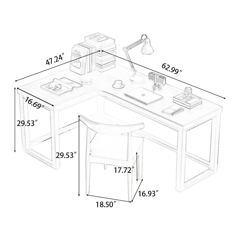 Corrigan Studio® Hayato 2 Piece Solid Wood LShaped Desk And Chair Set